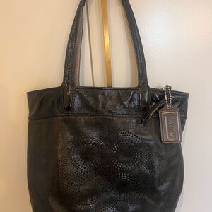Coach Dark Leather Tote with Embossed Design “Audrey Tote”